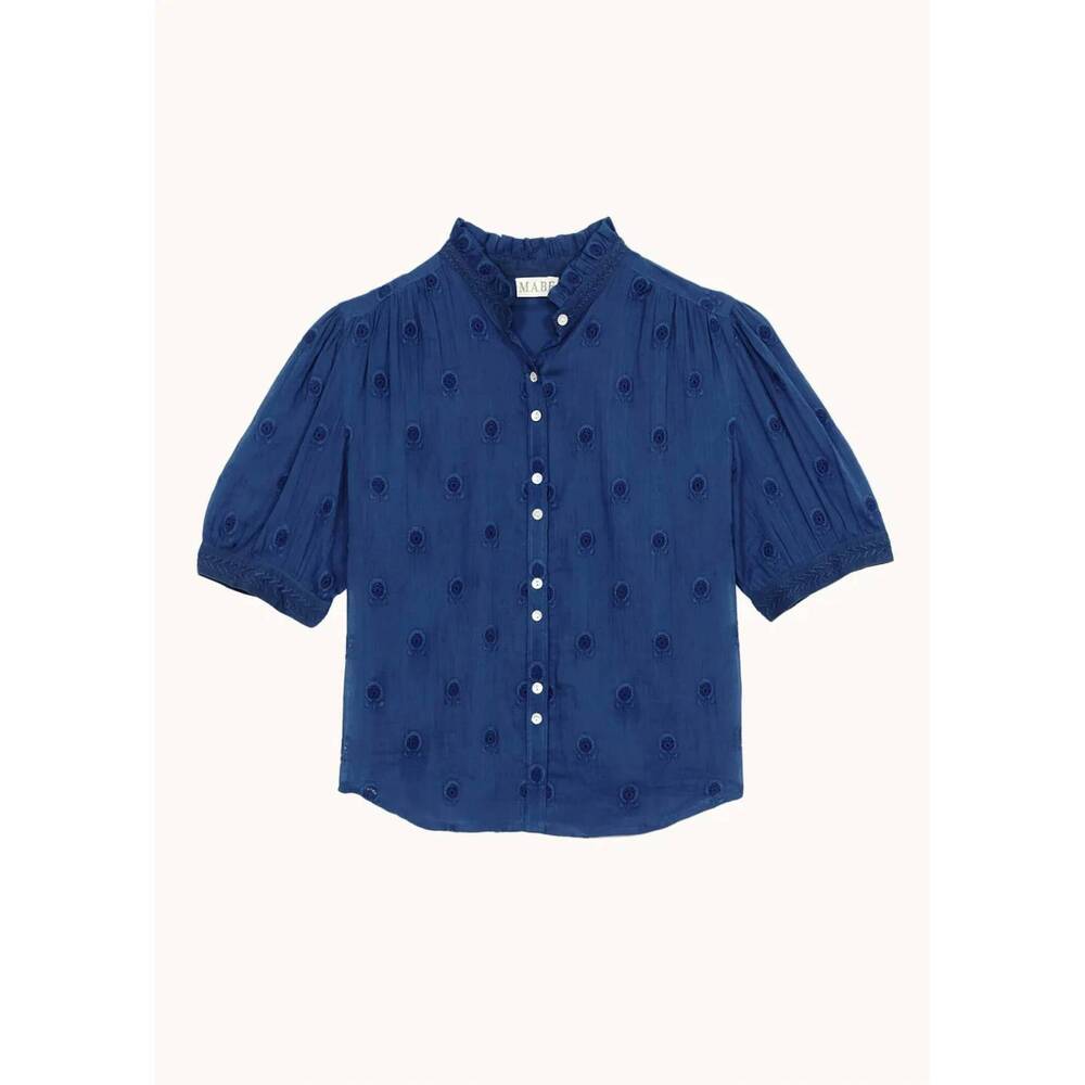 NEW M.A.B.E. women's frani emb short sleeve top in cobalt